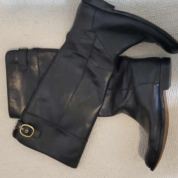 Coach Equestrian Riding Boots 6.5 Tall Leather Knee High Crossover Buckle - Picture 1 of 8
